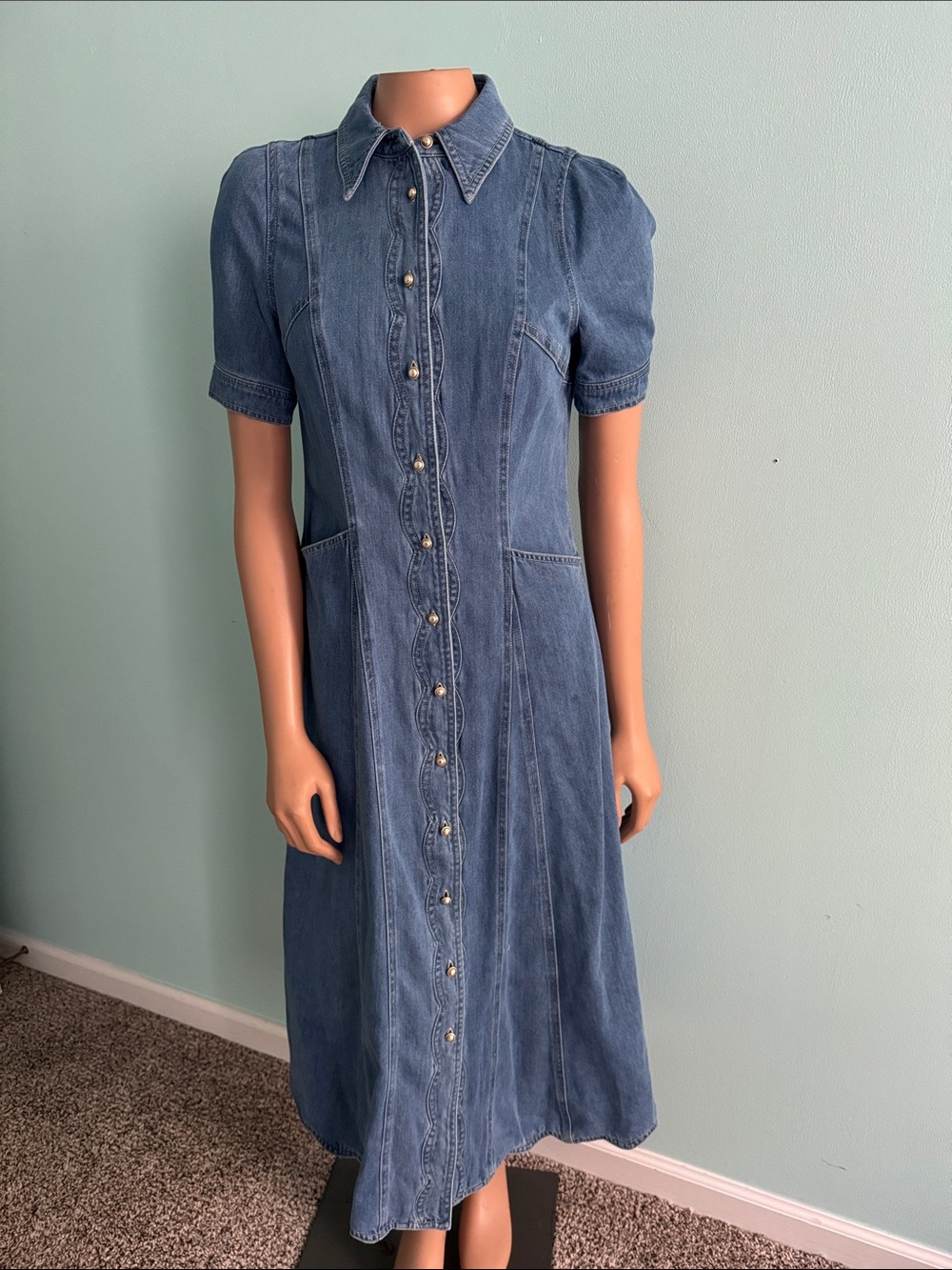 Mint Velvet Classic Button-Front Denim Midi Dress size 4